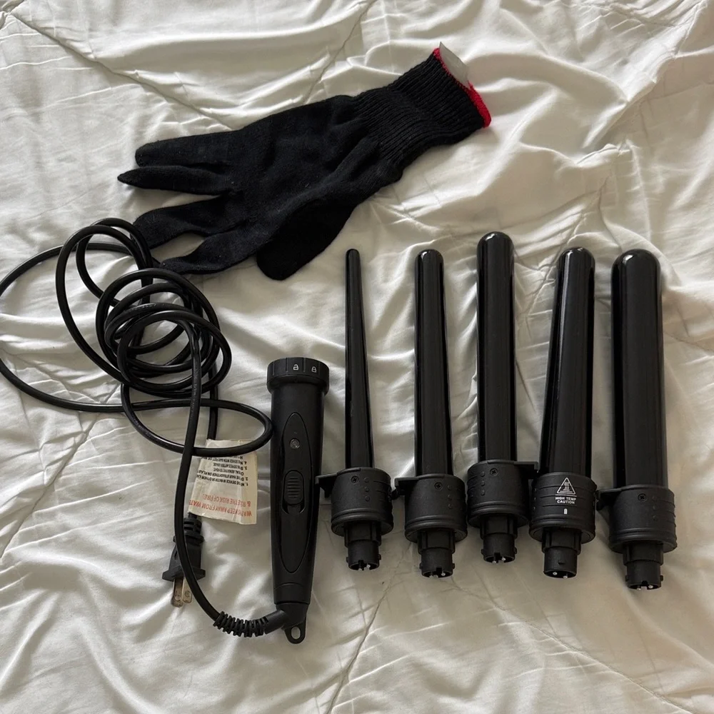 Black Hair Curling Wand Set with Glove